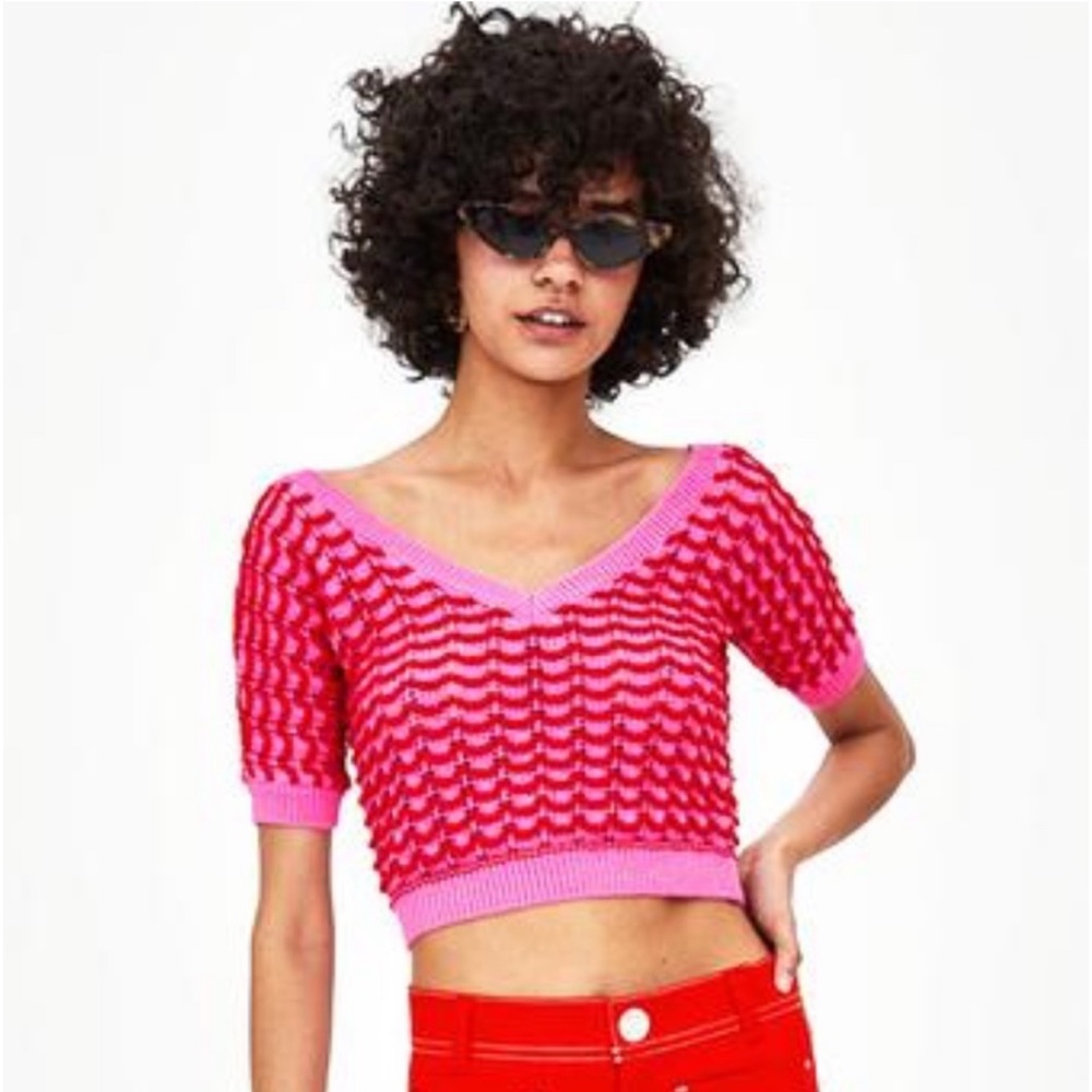 NWOT Zara Sweater Top Knit Textured Cropped Size Small